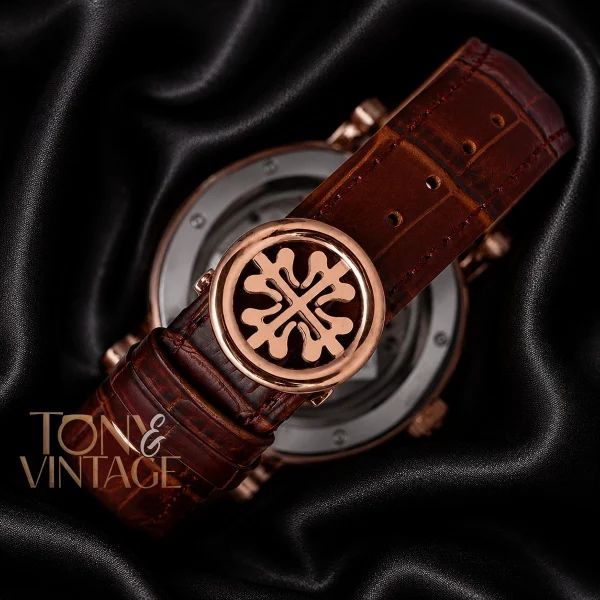 Tourbillon Moon Phase Rose Gold Case White Dial Leather Strap