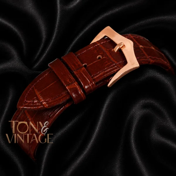 Tourbillon Moon Phase Rose Gold Watch with Skeleton Dial and Brown Leather Strap