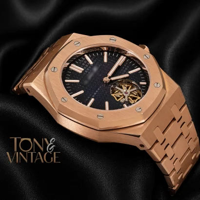 Tourbillon Rose Gold Black Dial Automatic Watch