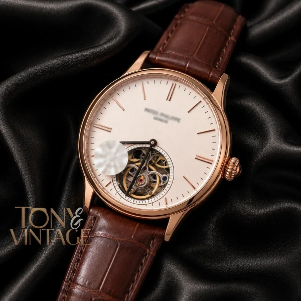 Tourbillon Rose Gold Case With White Dial & Brown Leather Strap 1 copy