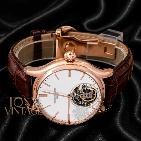 Tourbillon Rose Gold Case With White Dial & Brown Leather Strap