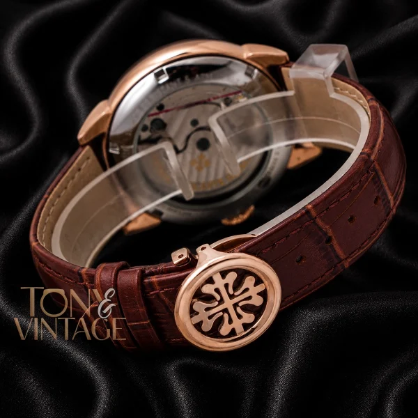 Tourbillon Rose Gold Watch with White Dial and Leather Strap