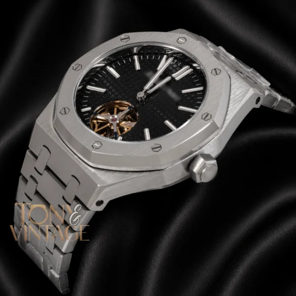 Tourbillon Silver Black Dial Automatic Watch