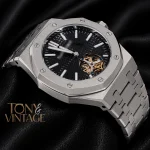 Tourbillon Silver Black Dial Automatic Watch
