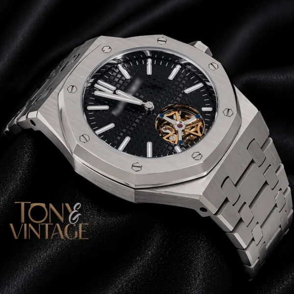 Tourbillon Silver Black Dial Automatic Watch 2 copy