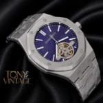 Tourbillon Silver Blue Dial Automatic Watch