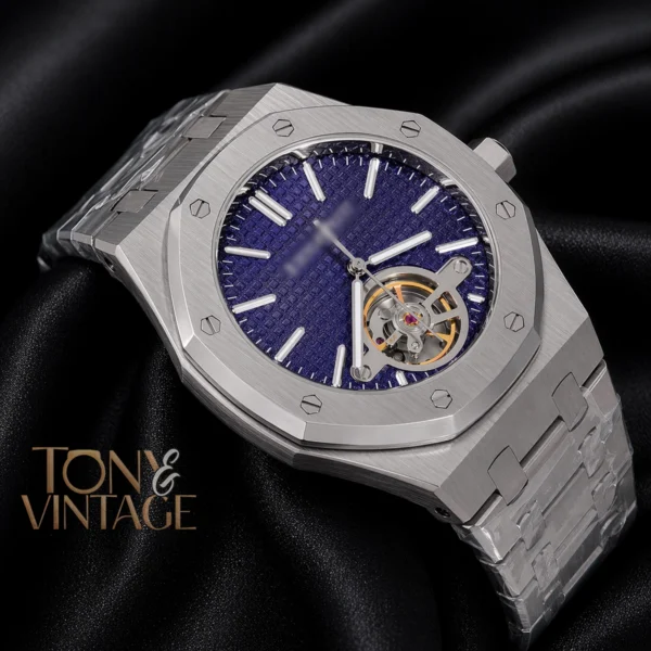 Tourbillon Silver Blue Dial Automatic Watch 2 copy
