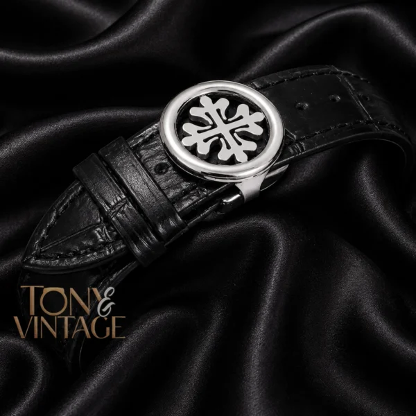 Tourbillon Silver Watch with Black Dial and Leather Strap