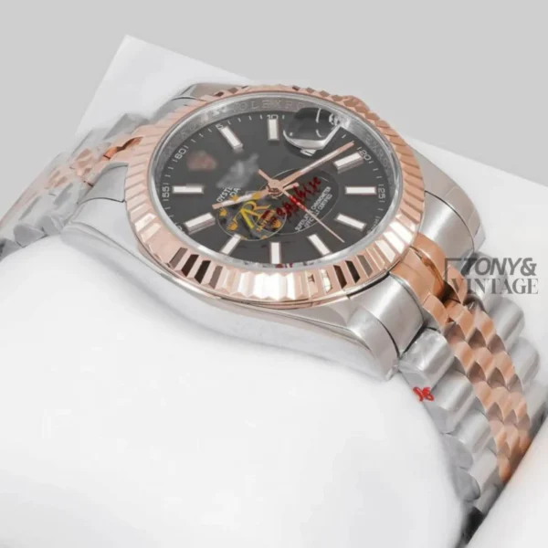 Two Tone Rose Gold Black Dial Automatic Watch