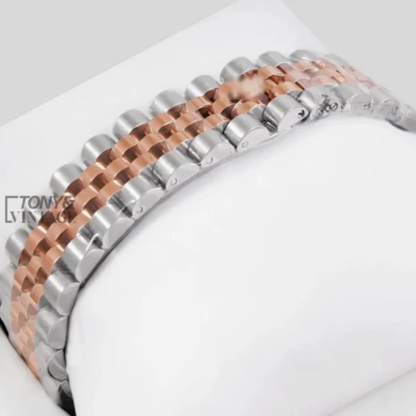 Two Tone Rose Gold Black Dial Stone Bezel & Figure Automatic Watch