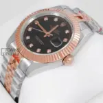 Two Tone Rose Gold Black Dial Stone Index