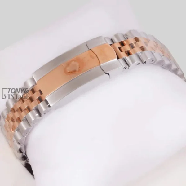 Two Tone Rose Gold Charcoal Dial Stone Bezel Automatic Watch