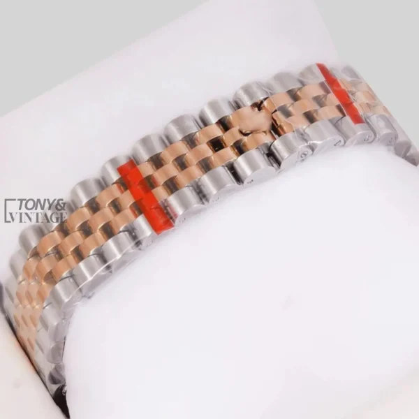 Two Tone Rose Gold Gray Dial Stone Bezel Automatic Watch