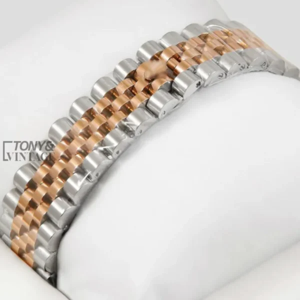 Two Tone Rose Gold Grey Dial Fluted Bezel Automatic Watch