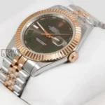 Two Tone Rose Gold Grey Dial & Green Roman Index Automatic Watch