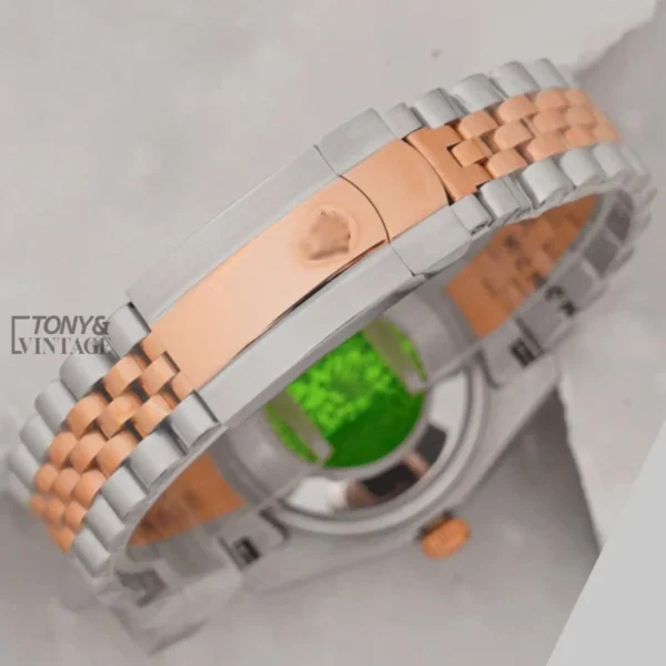 Two Tone Rose Gold Grey Dial Smooth Bezel Automatic Watch