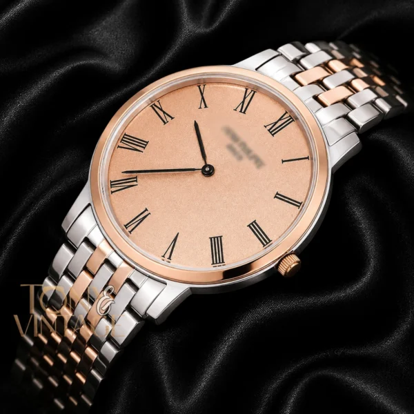 Two Tone Rose Gold Watch with Dial and Chain