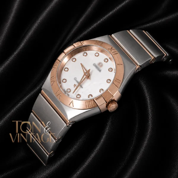 Two Tone Rose Gold With Silver Dial Stone Figure Ladies Watch