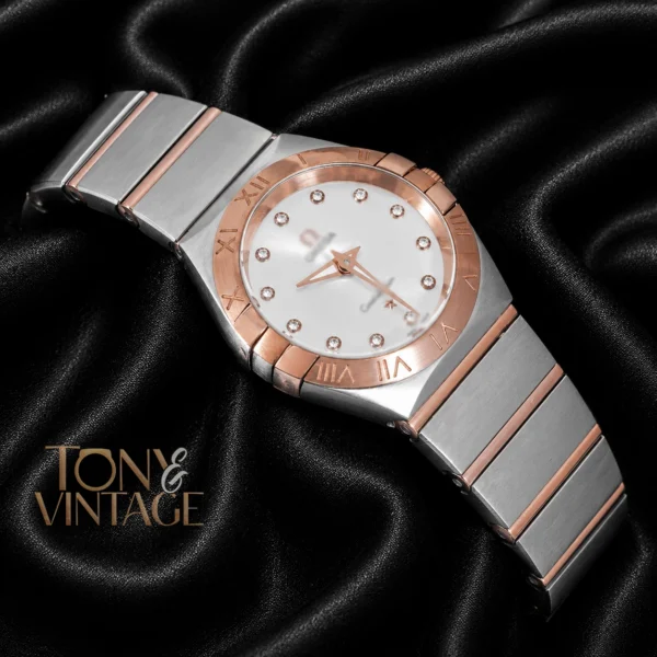 Two Tone Rose Gold With Silver Dial Stone Figure Ladies Watch 2 copy