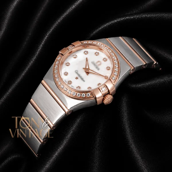 Two Tone Rose Gold With White Dial Stone Figure & Bezel Ladies Watch