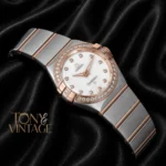 Two Tone Rose Gold With White Dial Stone Figure & Bezel Ladies Watch