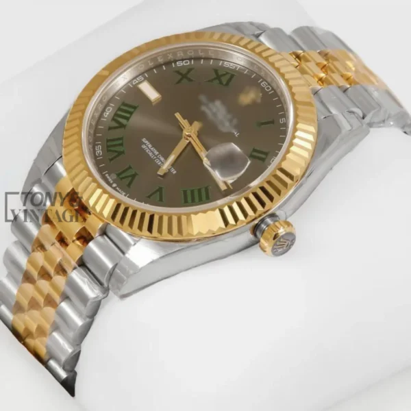 Two Tone Yellow Gold Automatic Watch with Charcoal Grey Dial