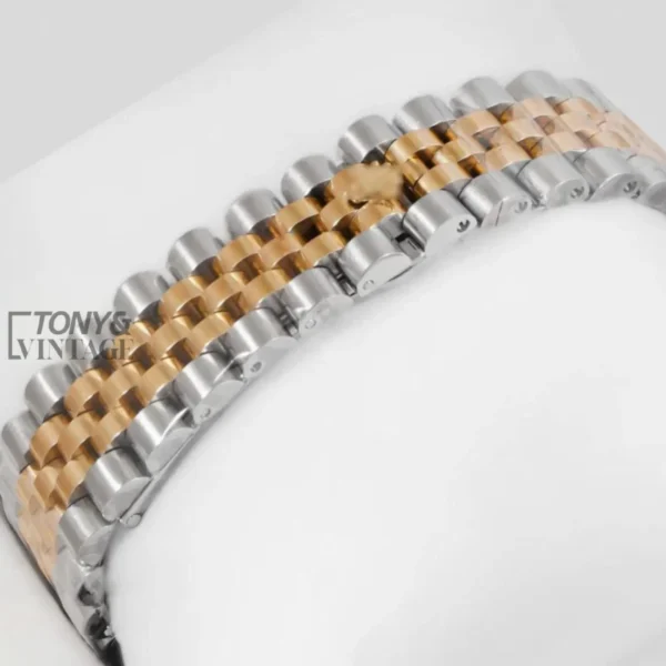 Two-Tone Yellow Gold Automatic Watch with White Dial and Fluted Bezel