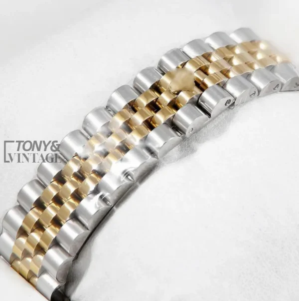 Two Tone Yellow Gold Black Dial Stone Bezel & Numeral Automatic Watch
