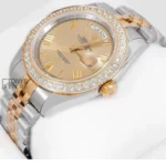 Two Tone Yellow Gold Dial Stone Bezel Automatic Watch
