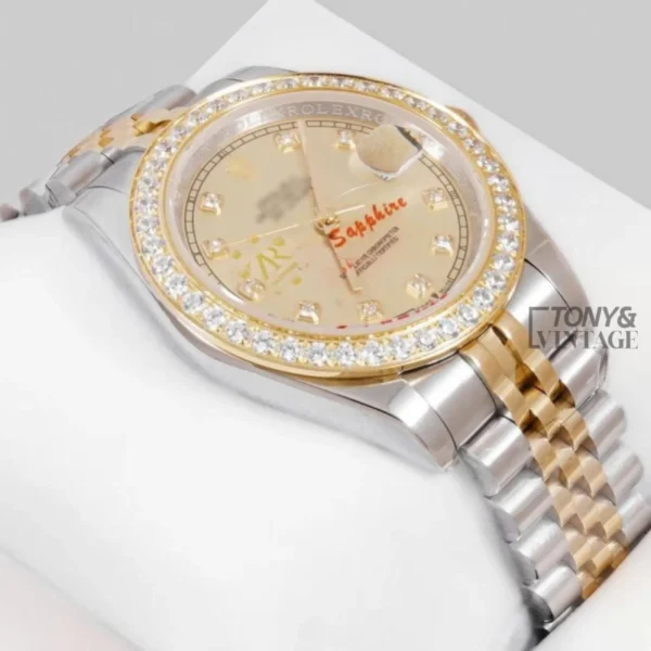 Two Tone Yellow Gold Dial Stone Bezel