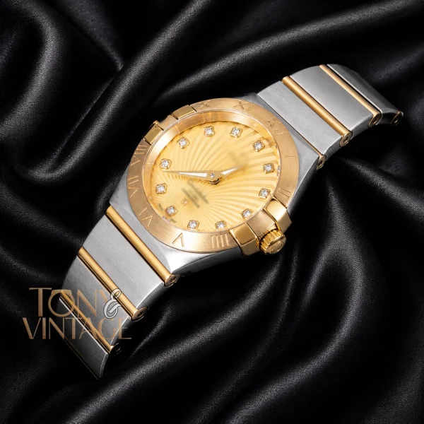 Two Tone Yellow Gold With Dial Stone Figure Ladies Watch