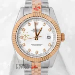 Two Tone Yellow Gold with White Dial & Fluted Bezel Automatic Watch