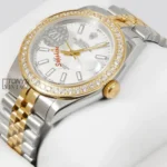 Two Yellow Gold White Dial Stone Bezel
