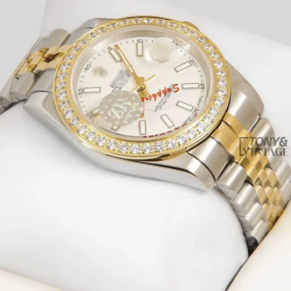 Two Yellow Gold White Dial Stone Bezel