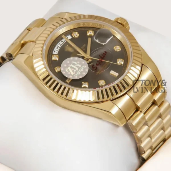 Yellow Gold Automatic Watch with Black Dial