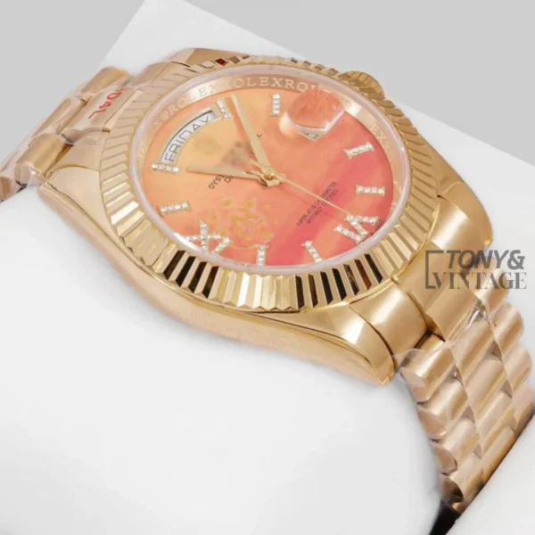 Yellow Gold Automatic Watch with Peach Dial