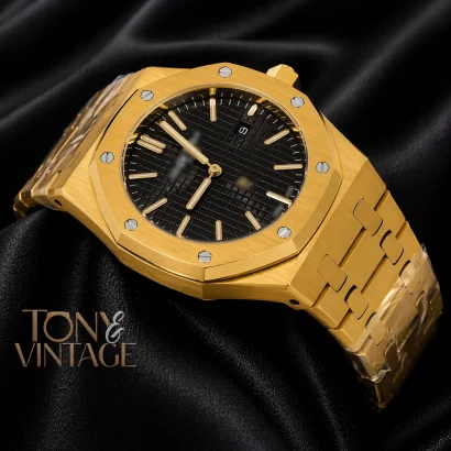 Yellow Gold Black Dial Chain Watch