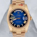Yellow Gold Blue Dial Fluted Bezel