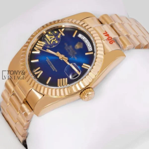 Yellow Gold Blue Dial Fluted Bezel