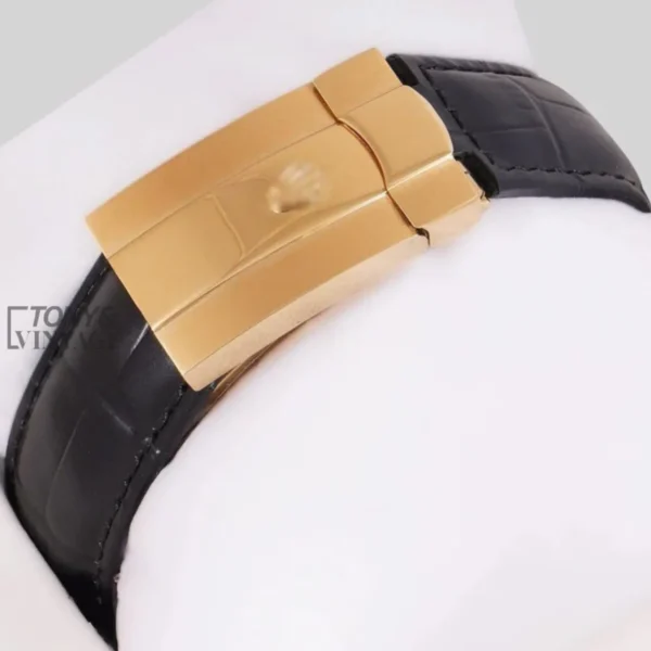Yellow Gold Case Black Dial & Leather Strap Automatic Watch