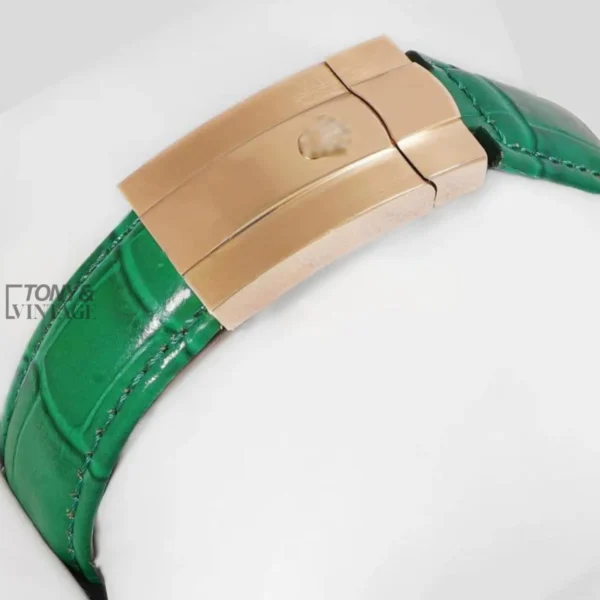 Yellow Gold Case Green Dial & Leather Strap Automatic Watch