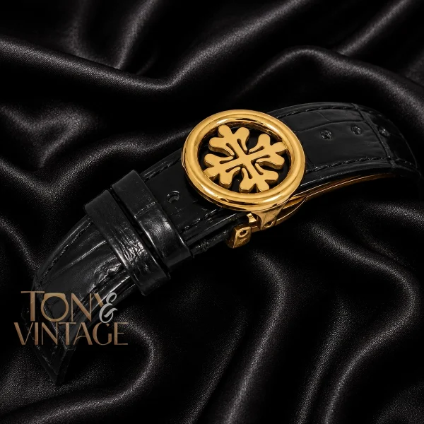 Yellow Gold Case Skeleton Dial Black Leather Strap for Men