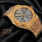 Yellow Gold Gray Dial Chain Watch