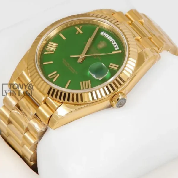 Yellow Gold Green Dial & Roman Numeral Automatic Watch