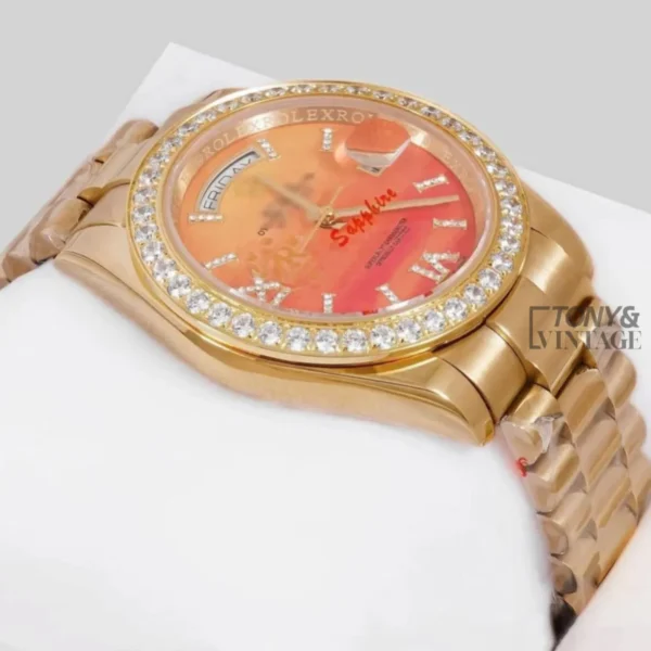 Yellow Gold Peach Dial Automatic Watch