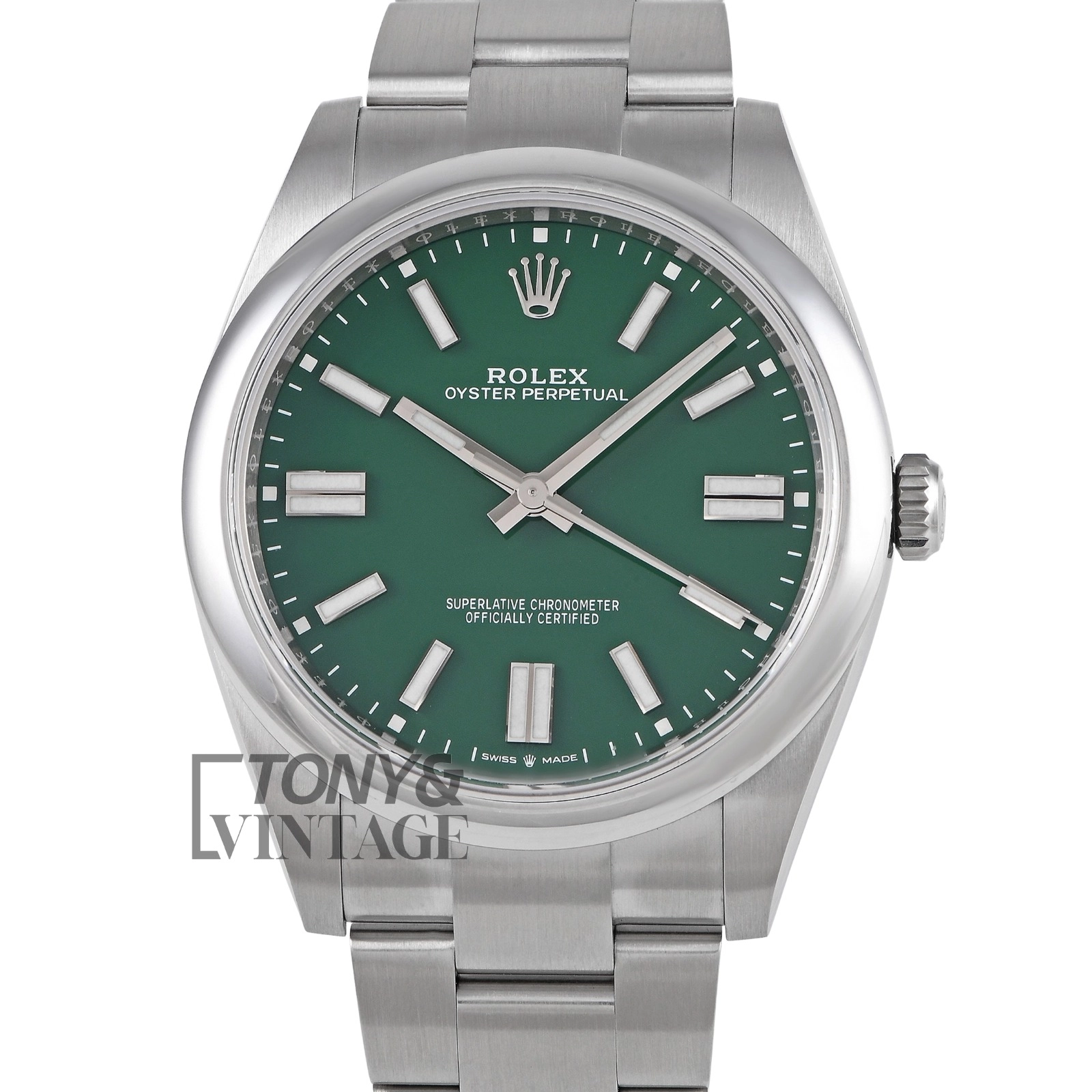 All Silver Green Dial Automatic Watch 124300