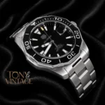 Silver Automatic Watch with Black Dial and Bezel