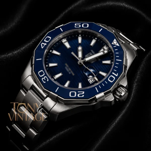 All Silver Automatic Watch with Blue Dial and Bezel