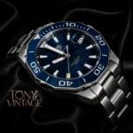 All Silver Automatic Watch with Blue Dial and Bezel