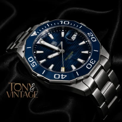 All Silver Automatic Watch with Blue Dial and Bezel